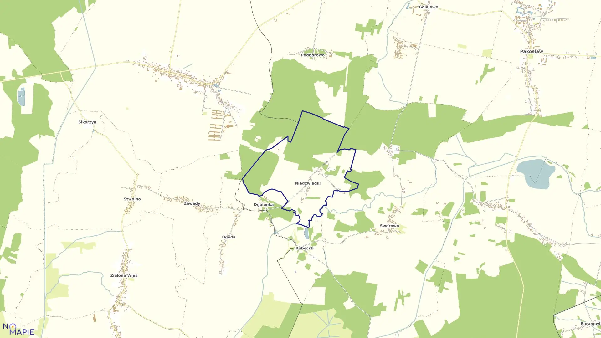 Mapa obrębu Niedźwiadki w gminie Pakosław