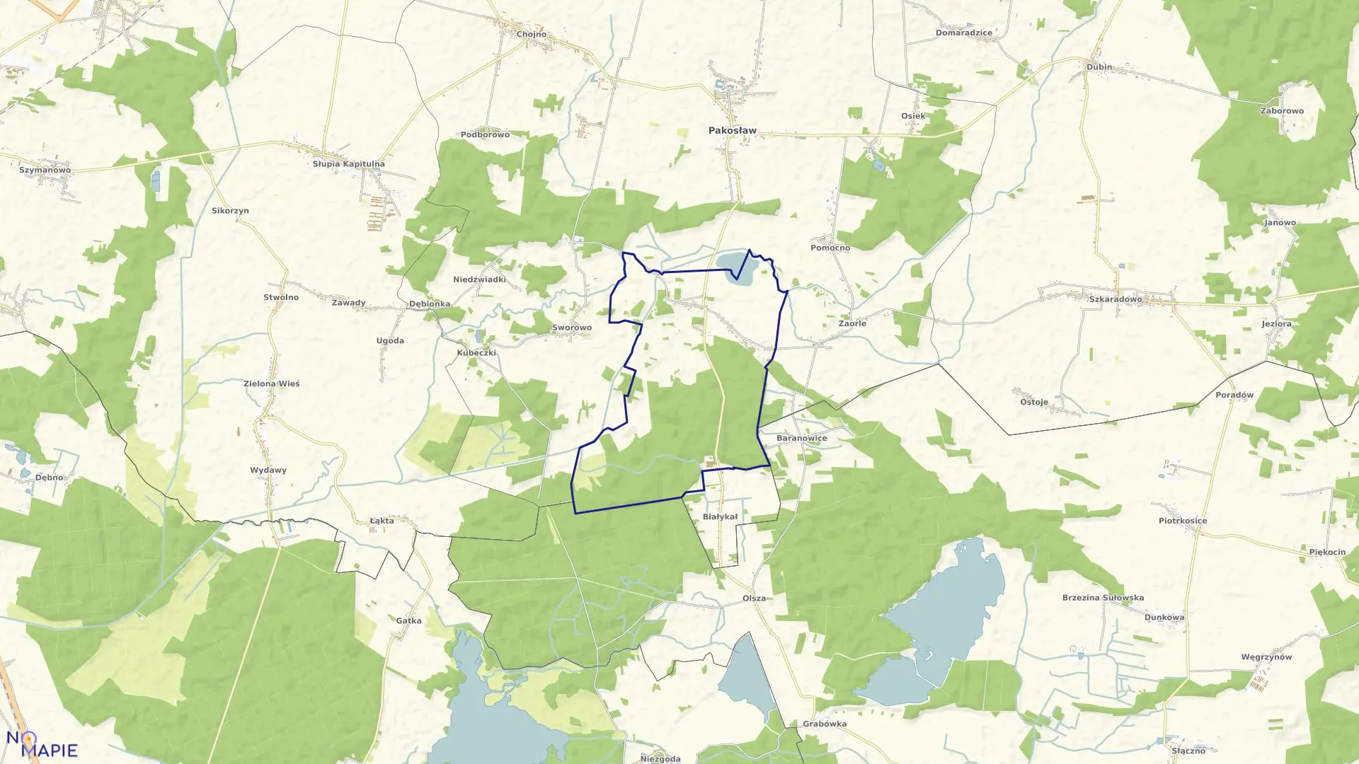 Mapa obrębu Sowy w gminie Pakosław